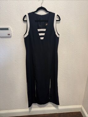 FA Navy Blue Midi Dress with White Strap Detail